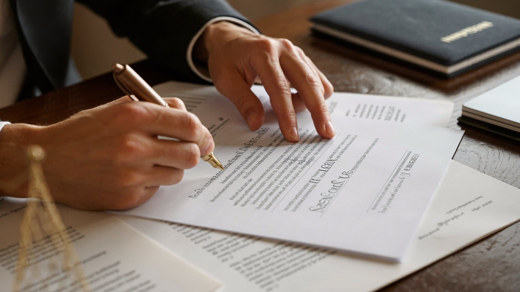 Signature d’un acte — mains et stylo sur les documents